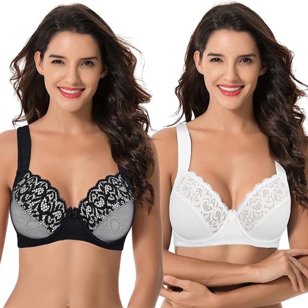 Women's Unlined Underwire Lace Bra with Cushion Straps